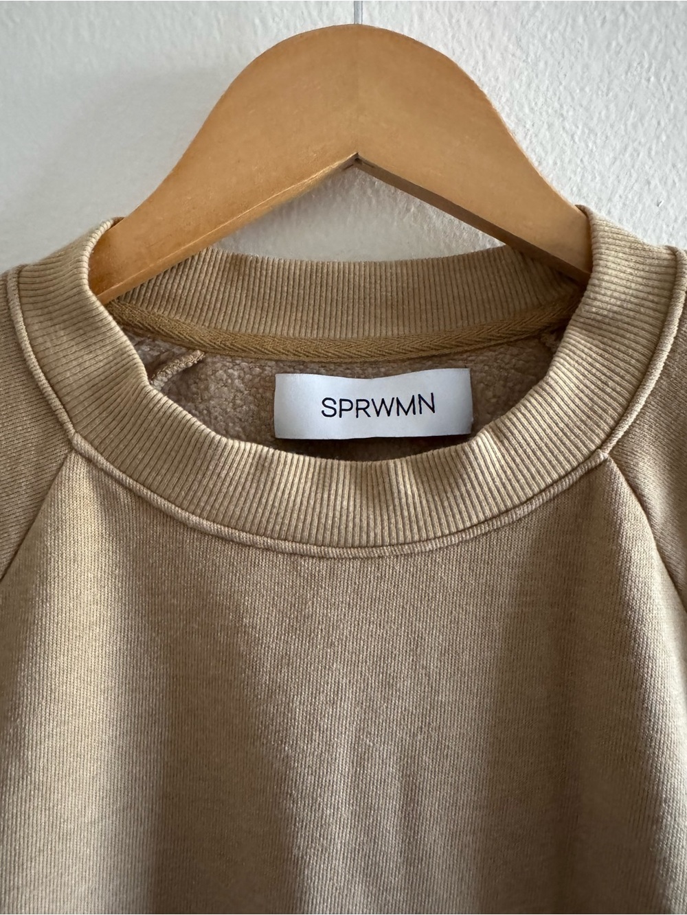 SPRWMN Raglan Tan Cropped Short Sleeve Sweatshirt size Small - Picture 6 of 9